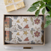 Papier Mousseline Folk Cottage Hearts Garden Pattern (Cadeau)