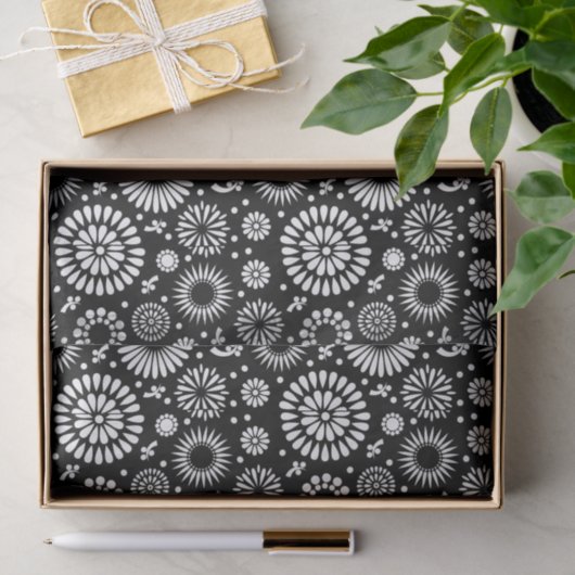 Papier Mousseline Folk Floral Black and White Sunflower Boho Chic (Cadeau)