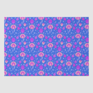 Papier Mousseline Folkore Floral Moderne // Bleu-Violet-Rose