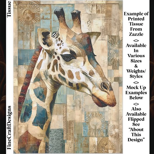 Papier Mousseline Fond en patchwork de girafe rustique EB6R découpag