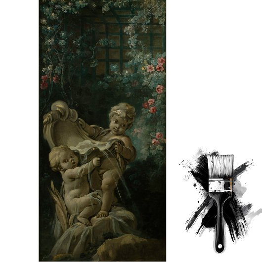 Papier Mousseline Fontaine avec deux Cupidons, dont l'un est agenoui