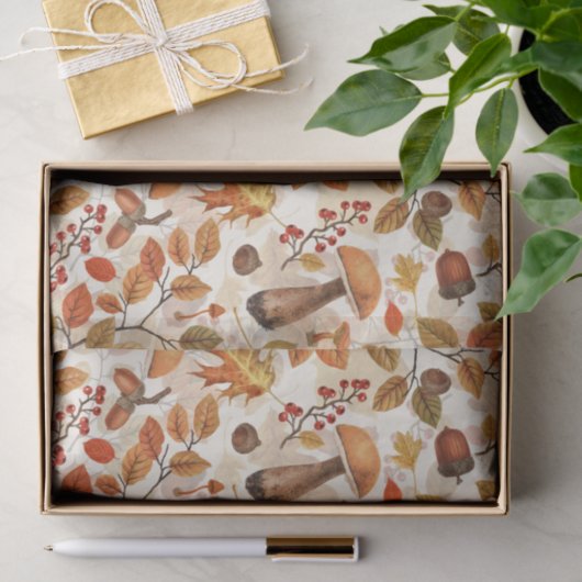 Papier Mousseline Forêt automnale sur blanc (Cadeau)