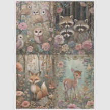 Forêt boisée Animaux Floral Collage Découpage