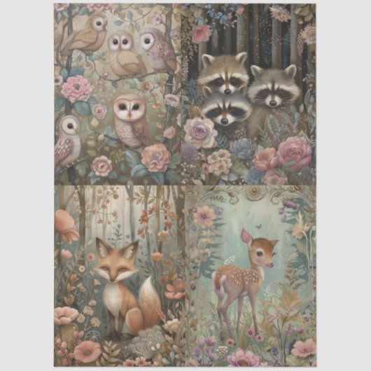 Papier Mousseline Forêt boisée Animaux Floral Collage Découpage (Recto)