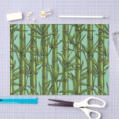Papier Mousseline Forêt de bambou sur bleu clair (Artisanat)