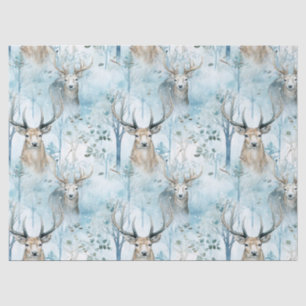 Papier Mousseline Forêt de cerfs aquarelle d'hiver (2)
