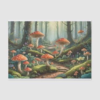 Papier Mousseline Forêt de champignons enchantée