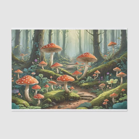 Papier Mousseline Forêt de champignons enchantée (Recto)