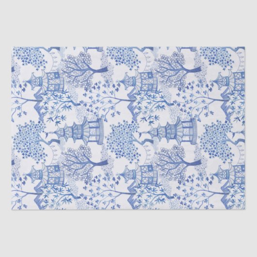 Papier Mousseline forêt de pagoda dans le bleu (Recto)