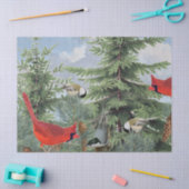 Papier Mousseline Forêt d'oiseaux d'hiver Cardinal Chickadee Nuthatc (Artisanat)