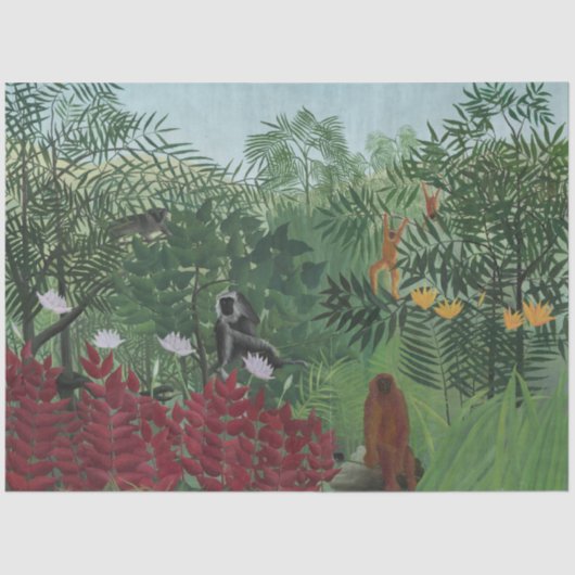 Papier Mousseline Forêt tropicale avec Singes et Serpent (Rousseau) (Recto)