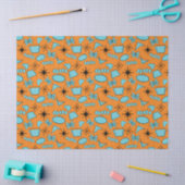 Papier Mousseline Formes atomiques MCM Turquoise sur orange (Artisanat)