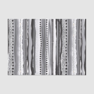 Papier Mousseline Formes géométriques tribales en noir et blanc moti
