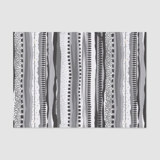 Papier Mousseline Formes géométriques tribales en noir et blanc moti (Recto)