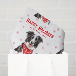 Papier Mousseline Foulard de Noël Border Collie à cœur rouge