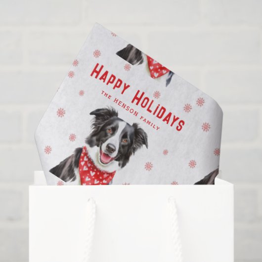 Papier Mousseline Foulard de Noël Border Collie à cœur rouge (Sac cadeau)