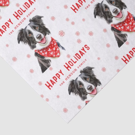 Papier Mousseline Foulard de Noël Border Collie à cœur rouge (Détail)