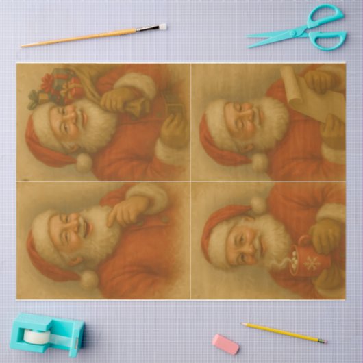 Papier Mousseline Four Santa Panels Christmas Decoupage (Artisanat)