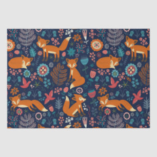 Papier Mousseline Foxes mignons Oiseaux et fleurs Motif