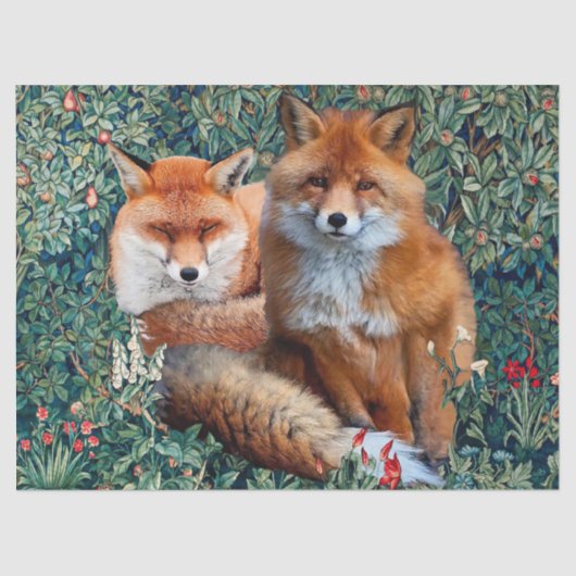 PAPIER MOUSSELINE FOXES ROUGES PARMI LA VERDURE, LE FOLIAGE ET LES F (Recto)