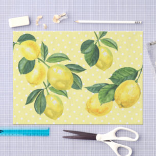 Papier Mousseline Fraîchement rustique citrons d'aquarelle pois
