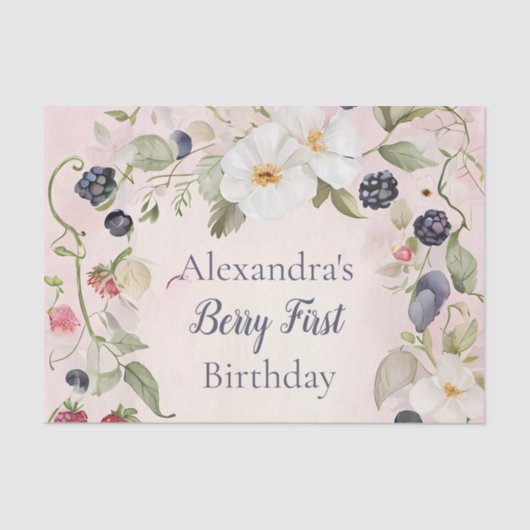 Papier Mousseline Fraise Berry 1ère fête d'anniversaire (Recto)