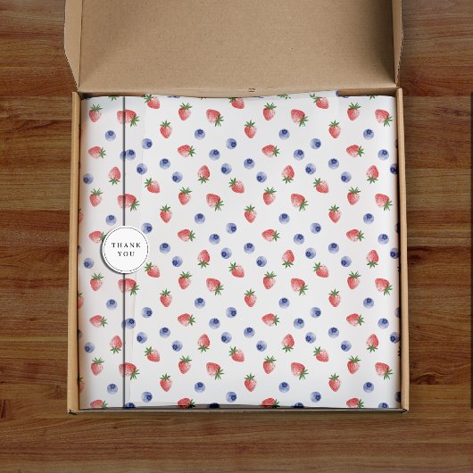 Papier Mousseline Fraise Blueberry Motif Berry Sweet White