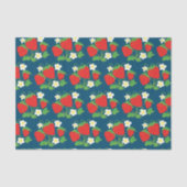 Papier Mousseline Fraise et Fleurs Motif Bleu (Recto)