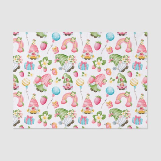 Papier Mousseline Fraise Gnome Garden Anniversaire de la petite fill (Recto)