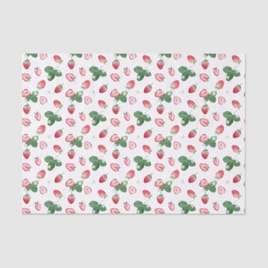 Papier Mousseline Fraises d'aquarelle et Feuilles Motif répétitif (Recto)