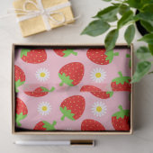 Papier Mousseline Fraises d'été mignonnes et fleurs blanches sur ros (Cadeau)