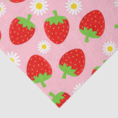 Papier Mousseline Fraises d'été mignonnes et fleurs blanches sur ros (Détail)