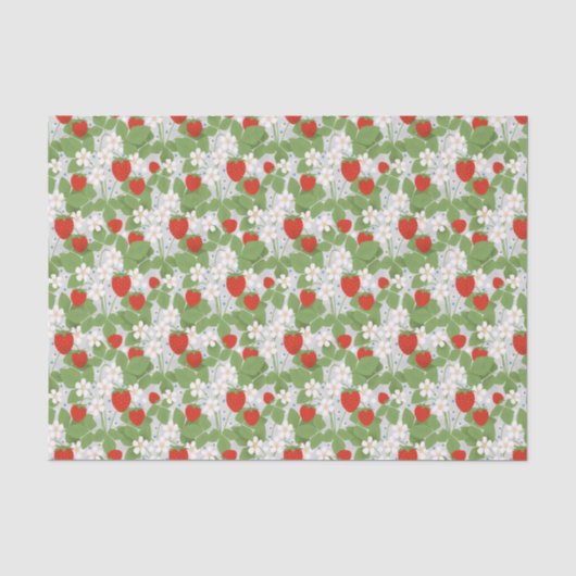 Papier Mousseline Fraises et fleurs rose et blanche (Recto)