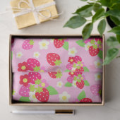 Papier Mousseline Fraises et fleurs rouges et roses mignonnes sur ro (Cadeau)