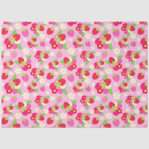 Papier Mousseline Fraises et fleurs rouges et roses mignonnes sur ro