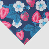 Papier Mousseline Fraises roses sur bleu (Détail)
