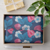 Papier Mousseline Fraises roses sur bleu (Cadeau)