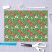 Papier Mousseline Fraises Rouges, Fleurs Blanches (Artisanat)