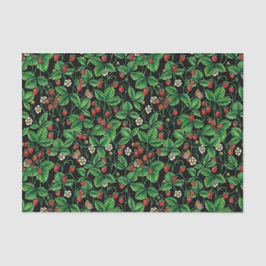 Papier Mousseline Fraises sauvages sur le noir (Recto)