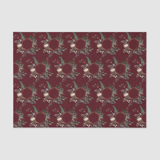 Papier Mousseline Frame d'or rustique Berry Pinecone Wreath Noël (Recto)