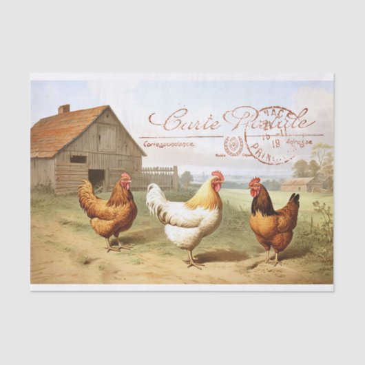 Papier Mousseline Français Agricole Poulet Grange Hen Bird Découpage (Recto)