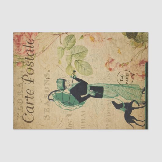 Papier Mousseline Français Ephemera Lady Whippet Chien Floral Découp (Recto)