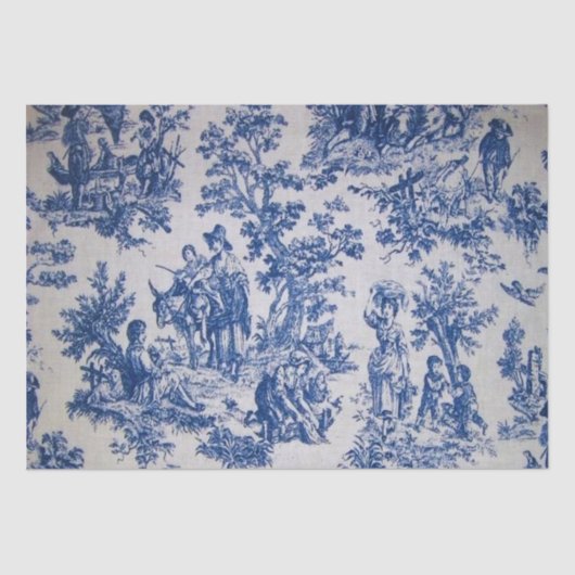 Papier Mousseline Française toile de jouy Découpage bleu et blanc (Recto)