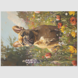 Papier Mousseline French Bulldog Coloré Fleur sauvage Field Découpag
