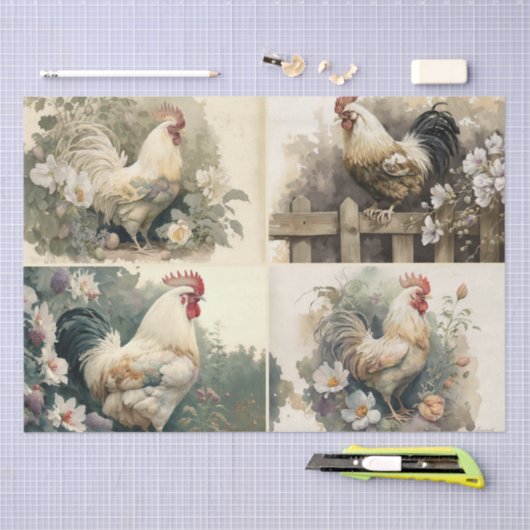 Papier Mousseline French Country Rosters Tissue Paper (Artisanat)