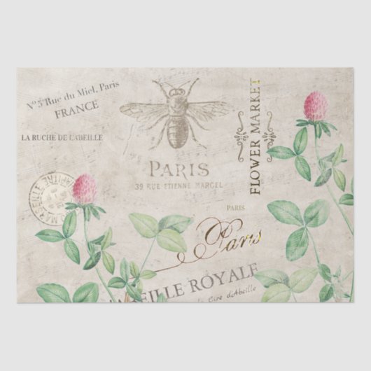 Papier Mousseline French Script Bee Pink Clover Flower Honey Music (Recto)