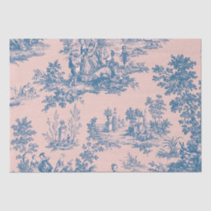 Papier Mousseline French toile de jouy Découpage bleu et rose