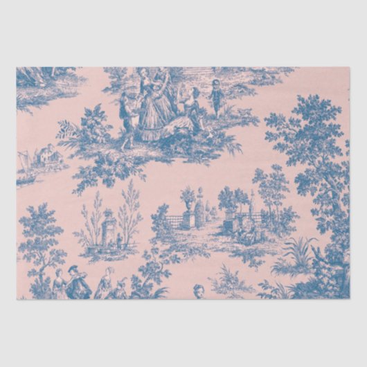 Papier Mousseline French toile de jouy Découpage bleu et rose (Recto)