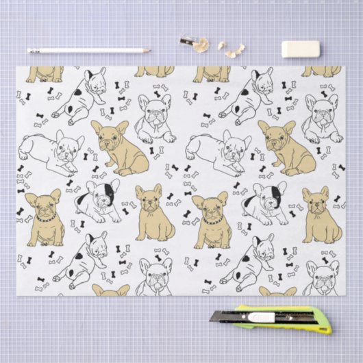 Papier Mousseline Frenchie aime les os (Artisanat)