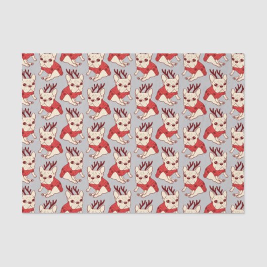 Papier Mousseline Frenchie crème dans le chandail de Noël (Recto)